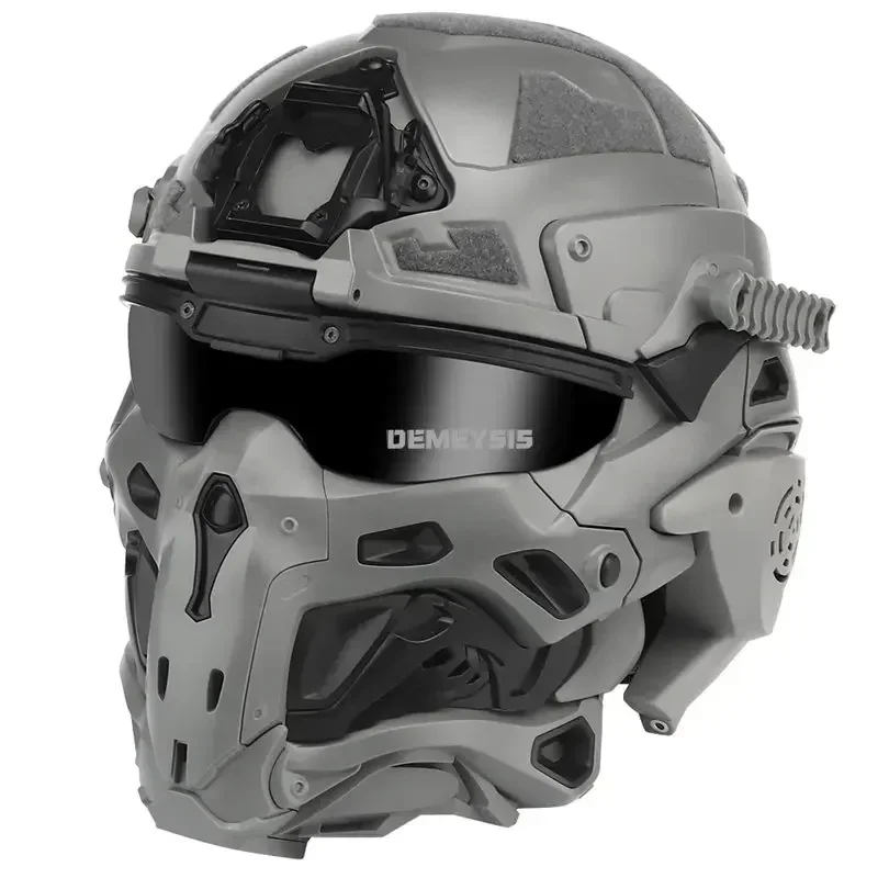 Casco da tiro con maschera Protezione completa Caschi da combattimento tattici Airsoft Cuffie integrate Protezione per la testa CS da tiro