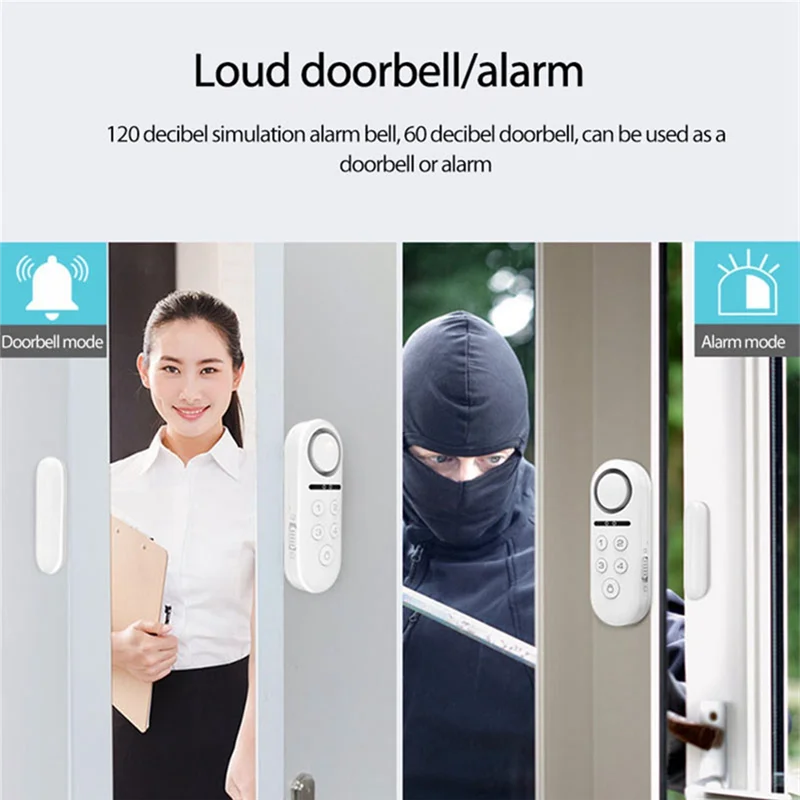 ABDE-Tuya Smart Door Window Alarm Sensor Door Magnetic Remote Sound And Light Password Disarm Tuya Smart Home