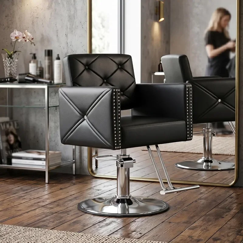 Barber Chair with Rivets Black Salon Chair for Hair Stylist 360 Degree Swivel Heavy Duty Hydraulic Pump Professional Styling