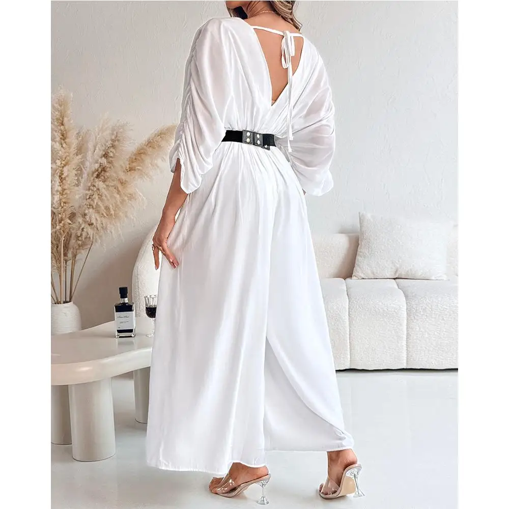 

Faionable V-ne Wide Leg Onesie Casual High Waist Long Pants Women's Jumpsuit Comfortable Breathable Summer Outfit