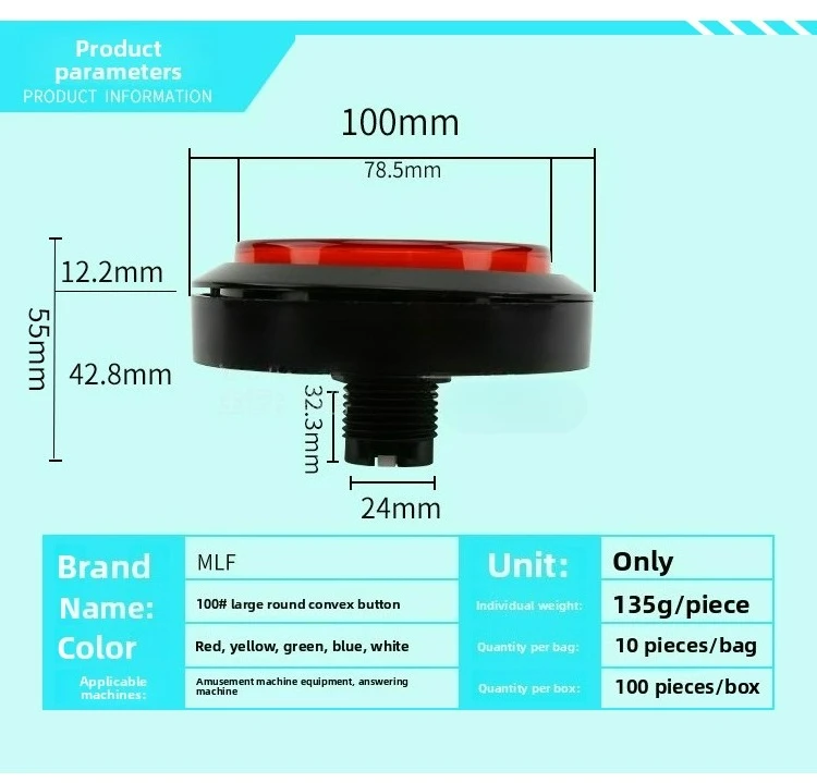 100mm Illuminated Flat Push Button for Video Arcade Game Music Gaming Machine Auto Reset Answer Buzzer Switch Button
