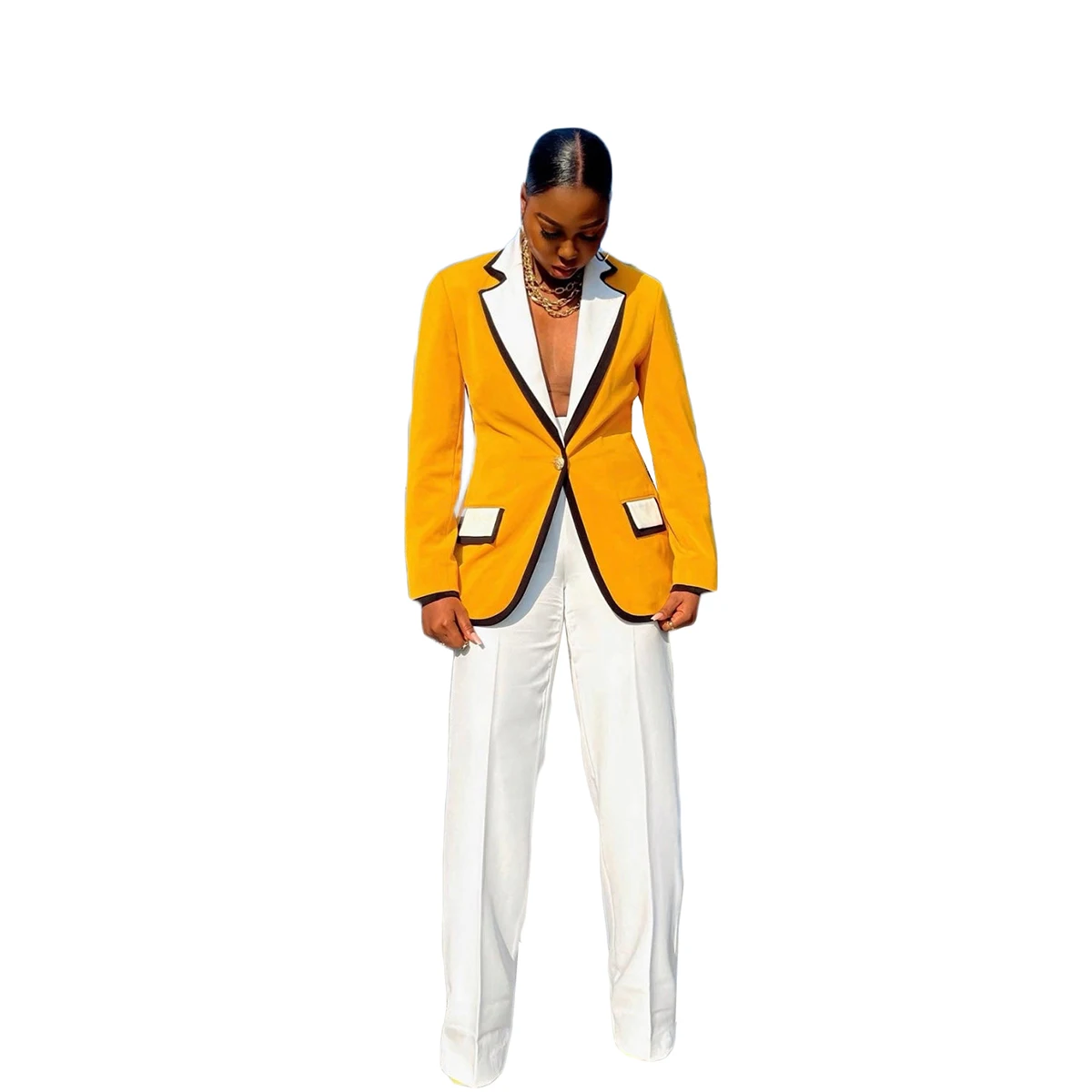 Orange Women Pants Suits Slim Fit One Button Ladies Wedding Guest Party Wear Fashion Show Blazer Tuxedos