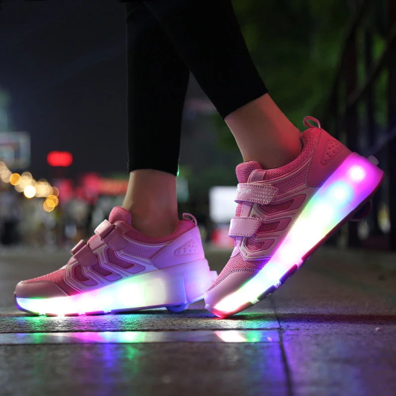 Led yanıp sönen tek tekerlek aydınlık Sneakers parlayan paten ayakkabı çocuk kız erkek moda rahat Led rulo ayakkabı