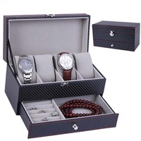 Watch Box PU Leather Jewelry Organizer Travel Display Case for Men /Women,4 Slots Magnetic Top,Black