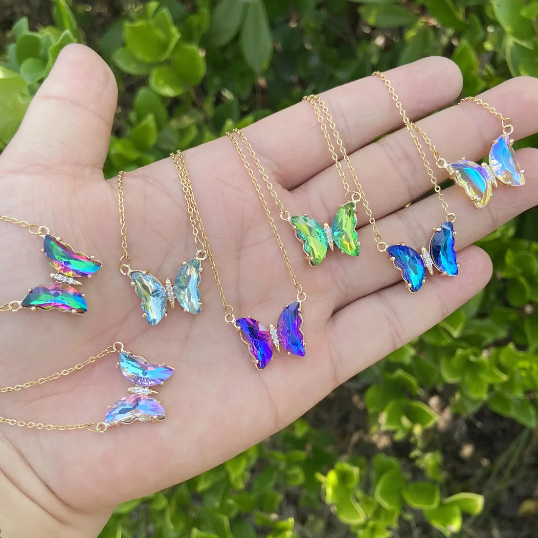 

Luxurious Gradient Colorful Butterfly Zirconia Stainless Steel Necklace For Women 2022 New Fashion Jewelry Gifts 18K Gold Plated