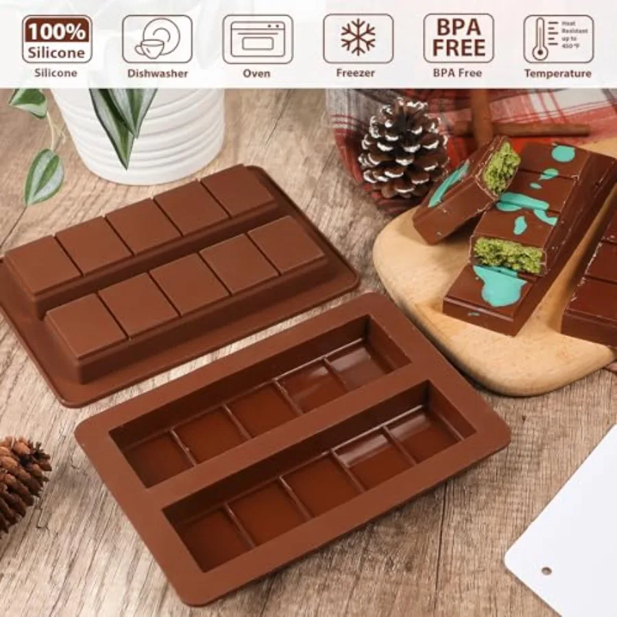 Small Dubai Deep Chocolate Bar Molds 2 Pack Deep with Scraper Thick Silicone Chocolate Molds for Stuffed Bar Mini Chocolate Can