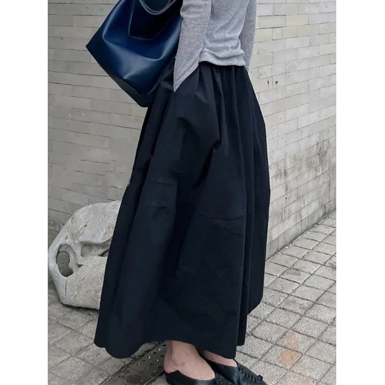 

High Waist Flower Bud Skirt Elastic Waist Conceal Flaws Slimming Midi Length A-Line Skirt Vintage Sle Commute Design