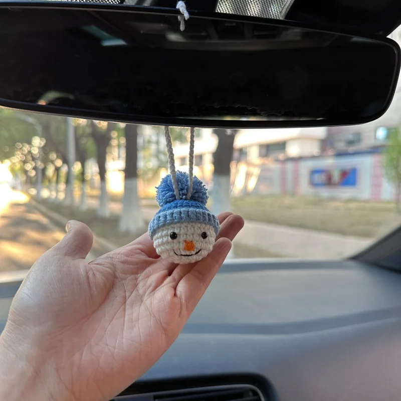 Christmas Car Hanging Rearview Mirror Pendant Ornament Blue Hat Snowman New Year Christmas Automotive Decoration Accessories