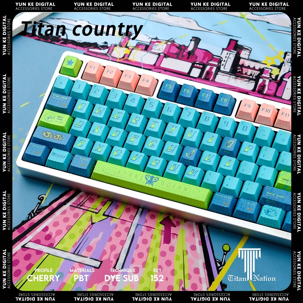 

​Titan Country Stone Ocean Mechanical Keyboard Keycap PBT Sublimation Original Keycaps 152 Keys Ergonomic Design Anime Keys Set