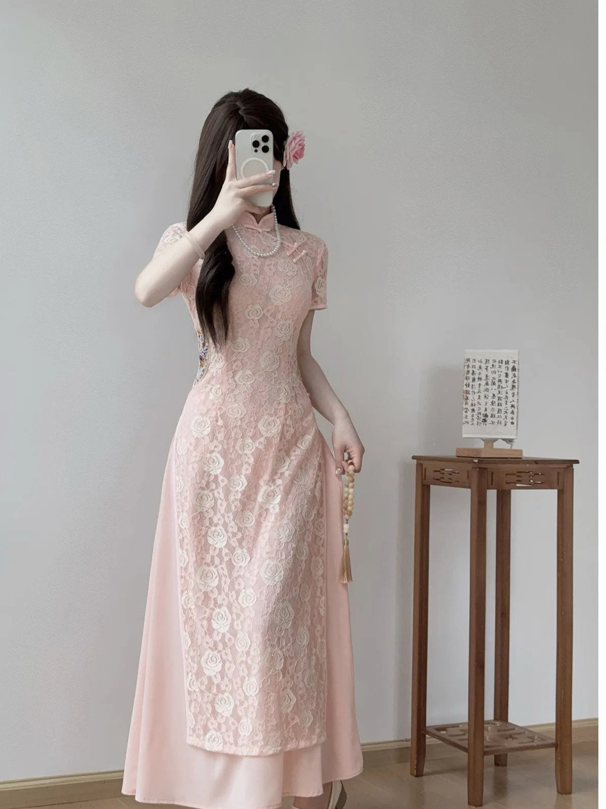 

Muran New Chinese Sle Lace Pink Daily Improved Tea Ceremony Dr Long Qipao ort Sve Color