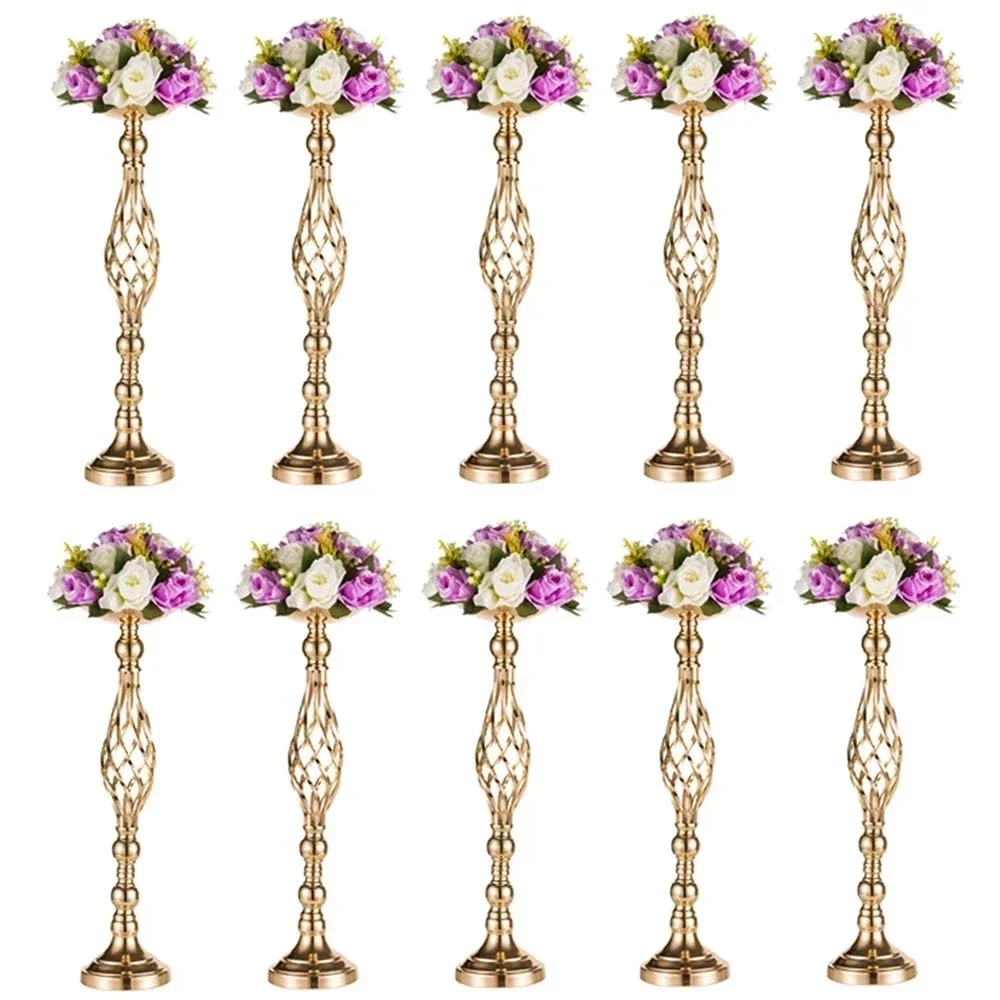 10 Stück Goldene Blumenvasen, Kerzenständer, Deko-Ständer für Hochzeiten, Partys, Events, Tischdekoration, Säulenkerzenhalter – Detail 1