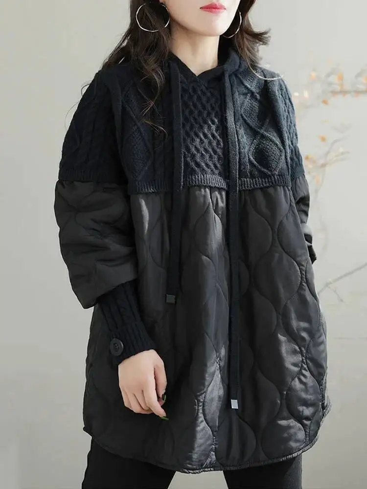 Amax LuluE Winter Fashion Clothes Womens Loose Warm Hooded Knitted Padded Hoodies Ladies Casual Vintage Thicken Long Sweatshirts