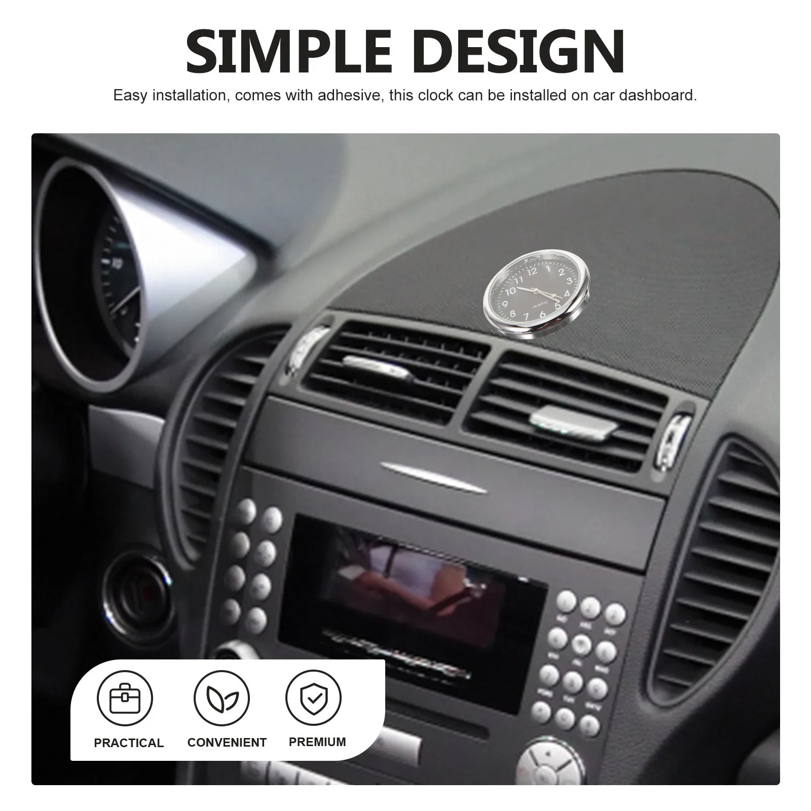 

2Pcs Car Dashboard Clock Luminous Pointer Easy Install Adhesive Auto Accessory White Black Car Clock