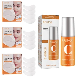 Collagen Film 30Pcs Korea Collagen Soluble Patches and VC Mist Spray Anti Aging Eye Mask Wrinkles Remover Face Lifting