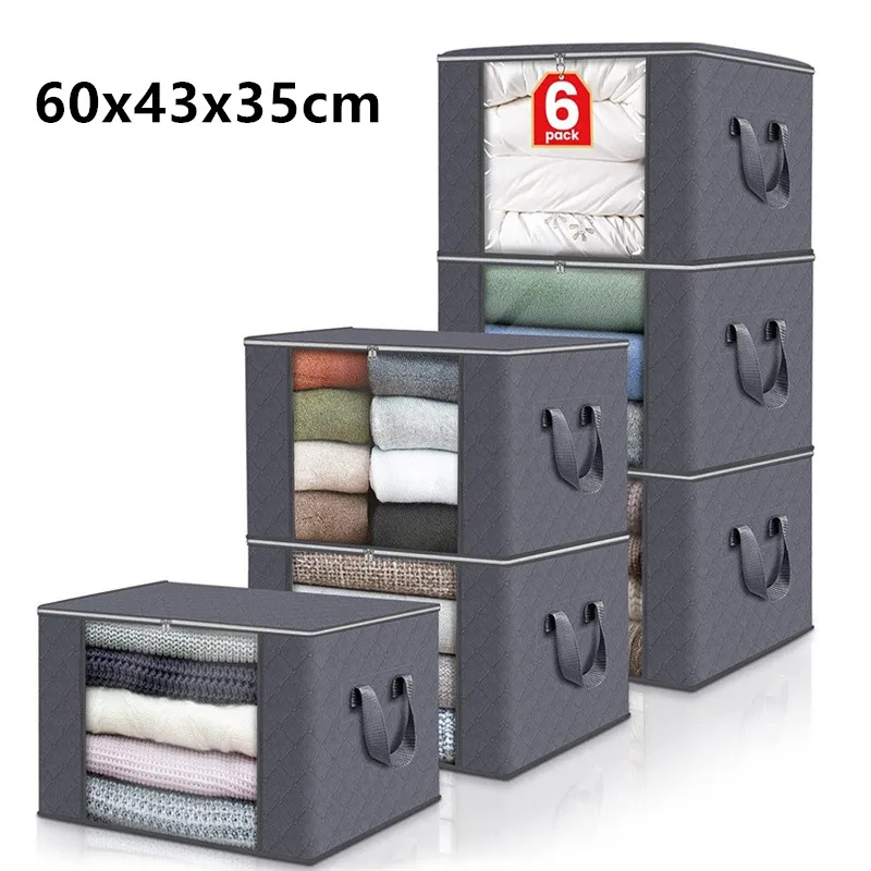 1/2/5PCS 90L Large Capacity Clothes Storage Bag Foldable Blanket Non-woven Storage Containers For Organizing Bedroom Closet