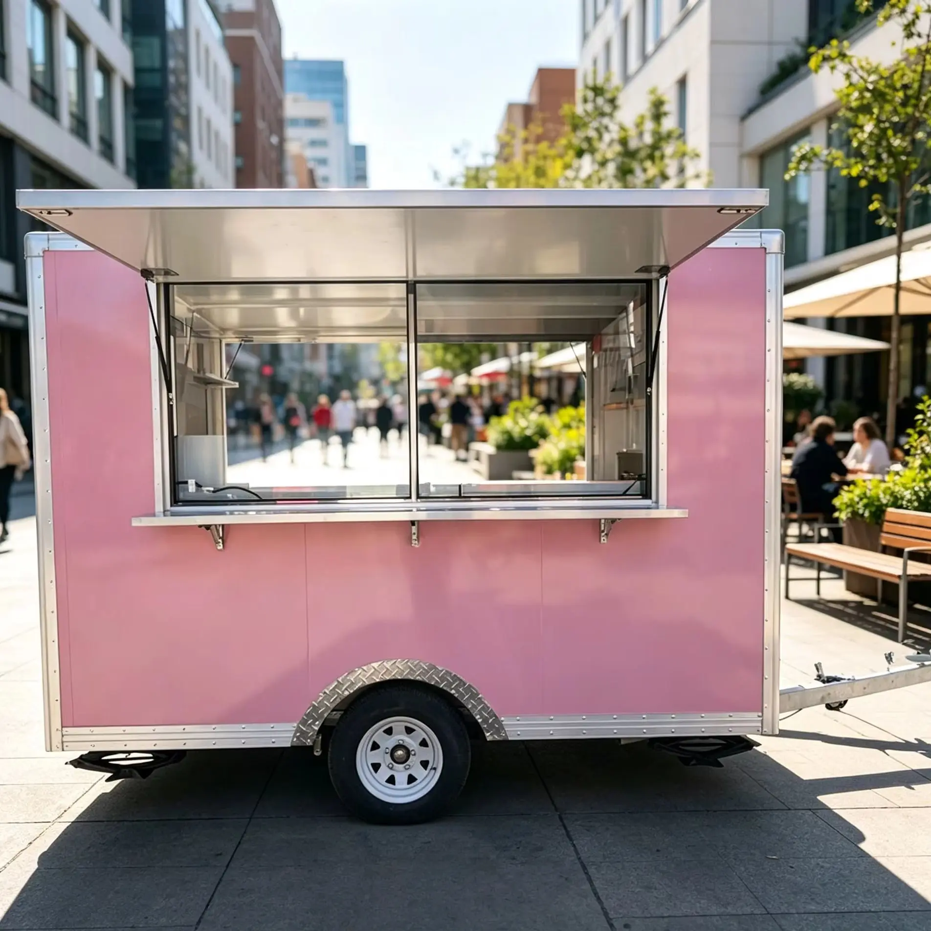 Durable Custom Pink Mobile Food Trailer Concession Cart For Street Vending And Event Catering