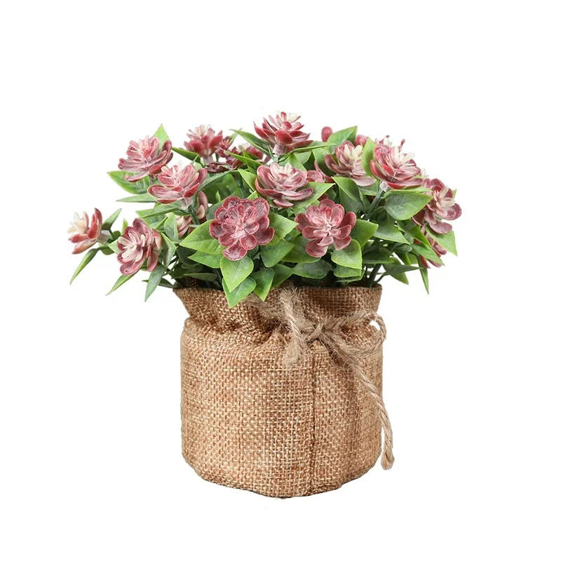 Rose Camellia Flower Bag Bouquet Artificial Plants Small Potted Flower Simulated Potted Plant Desktop Home Offfice Decoration