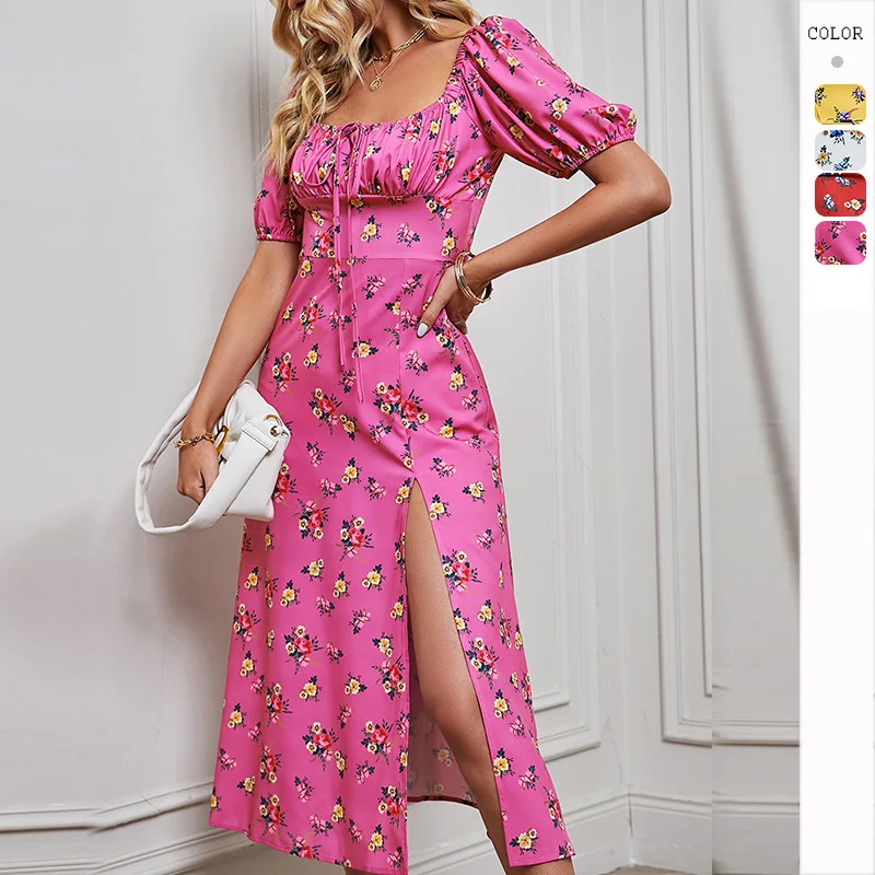 

Осень-весна 2024, новинка сексуального миди с высокой талией, облегающего кроя, с разрезом и цветочным принтом, женские трикотажные стринги ort Sve, повседневные...