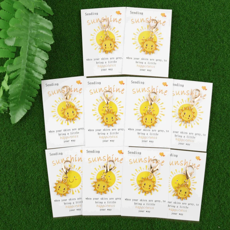Ensemble de porte-clés de la série Positive and Sunny Sun, 2/10 pièces, avec une image solaire positive, cadeau de vacances parfait, cadeau de vacances universel