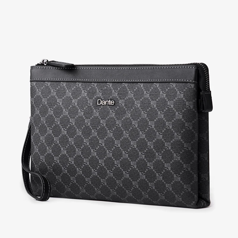 DanteFashion Famous Brand Designer Men Bag Fashion Plaid Leather Large Capacity Slim Clutches Male Business iPad Phone Wrist Bag