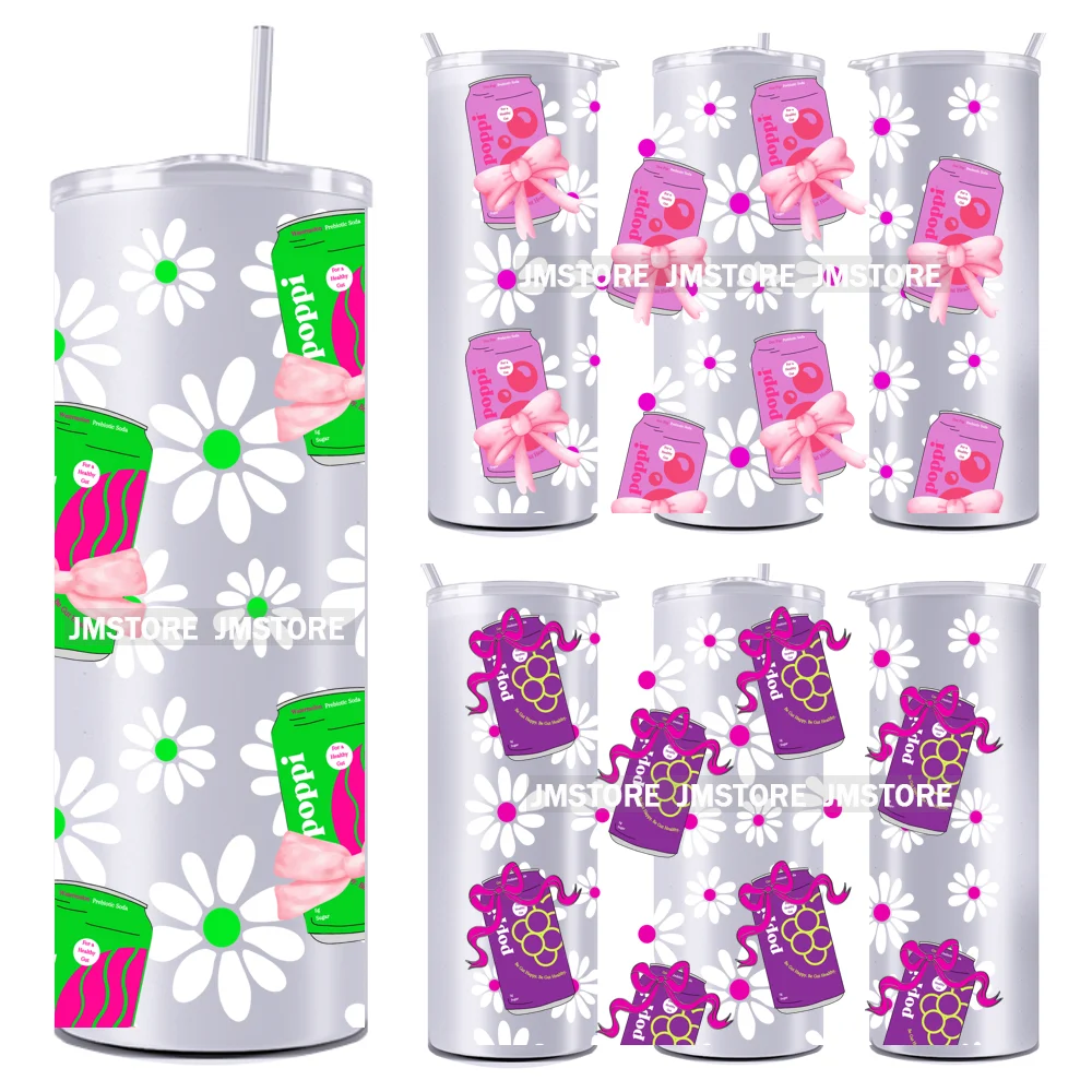 

New Floral Soda Can Flowers Coquette Drinks 20OZ UV DTF Skinny Tumbler Wrap Transfer Stickers Waterproof Custom Logo For Tumbler