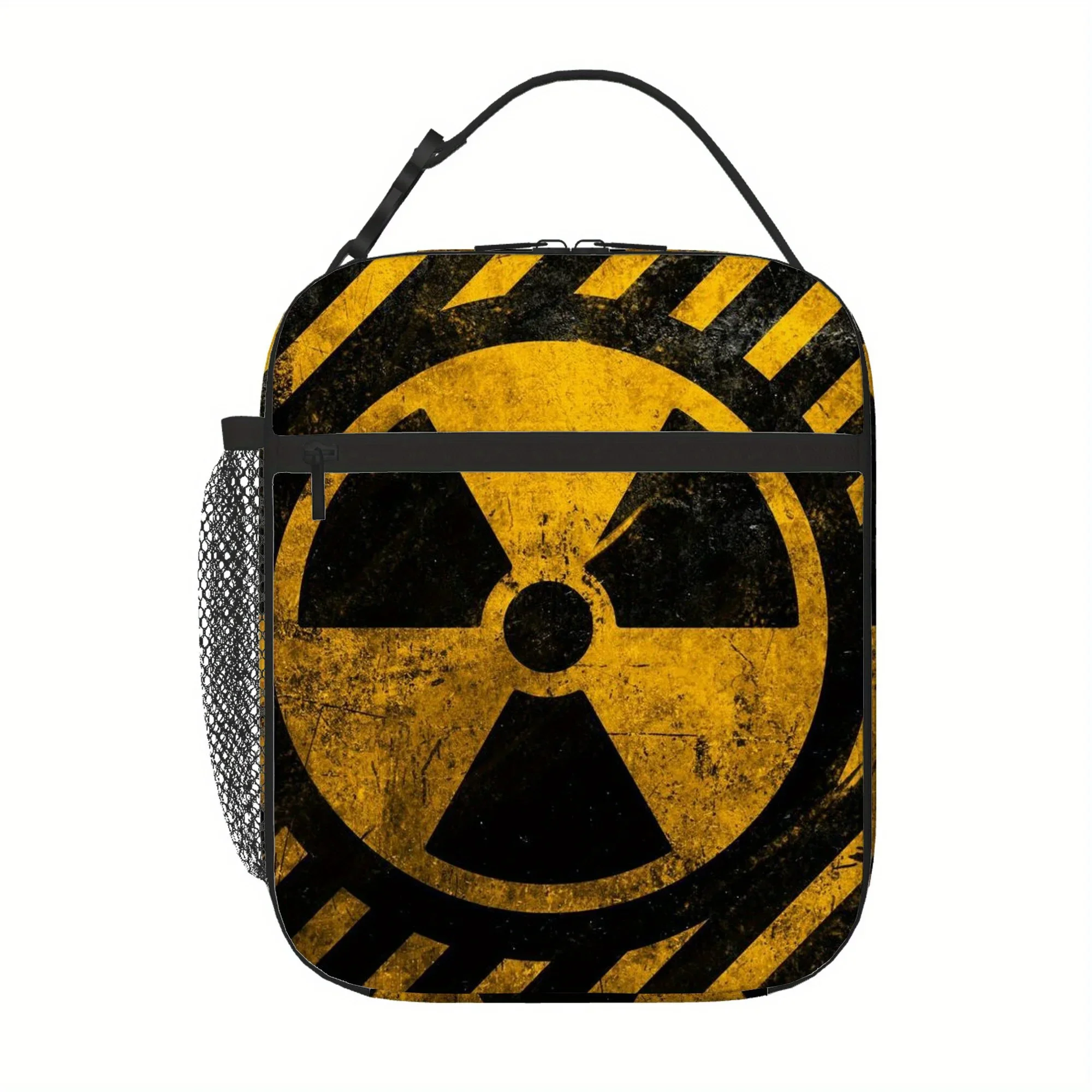 1pc, Radioactive Hazard Warning Sign Printed Thermal Bag Insulation Tote for Food Storage/Unisex Portable Reusable Cooler