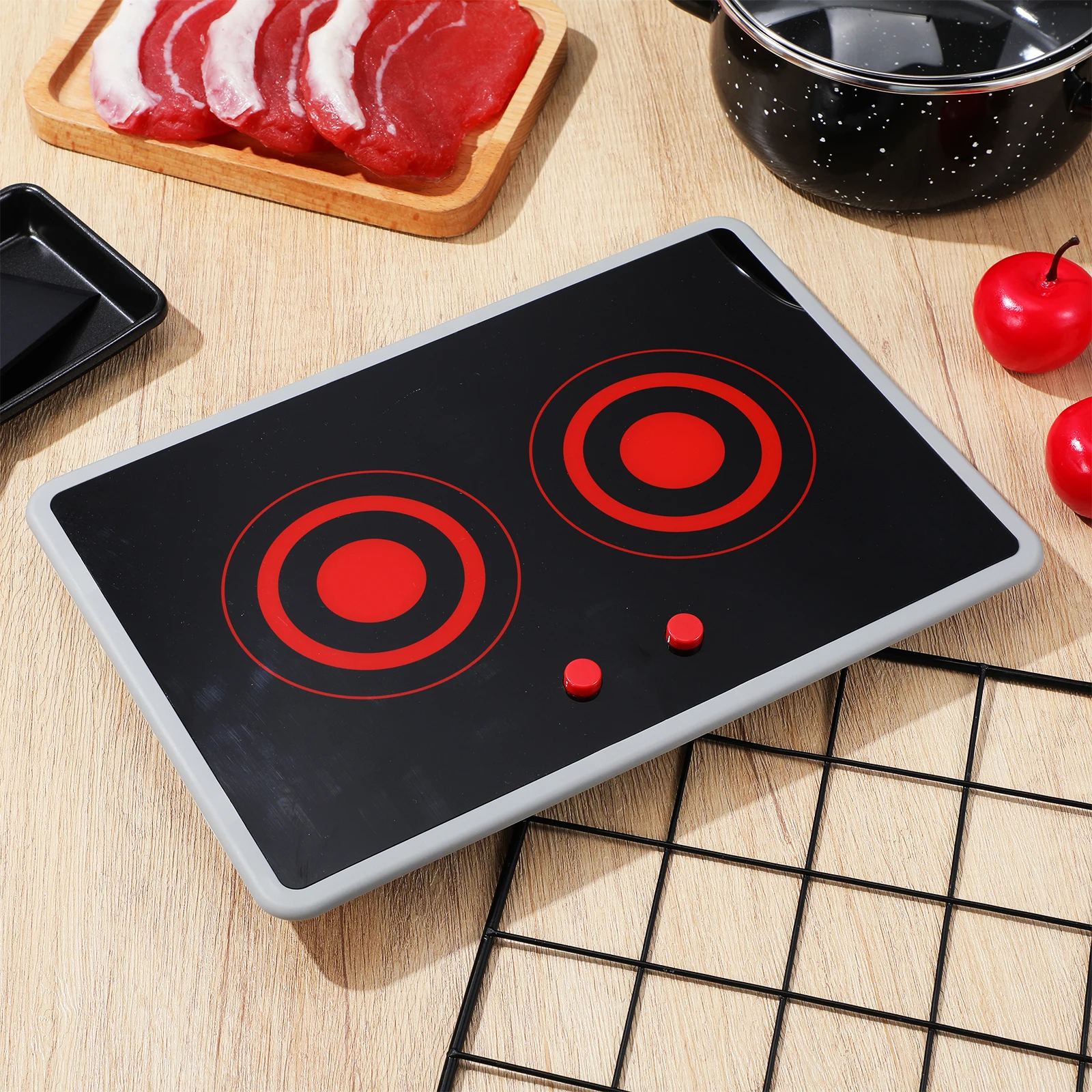 مجموعة لعب المطبخ ذات الموقد التعريفي مع ضوء صوت محاكاة واقعي، تصميم محمول، نشاط الطبخ التظاهري للأطفال