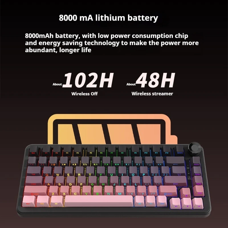 Heijue Ak820max Mechanical Keyboard Three Mode Wireless Bluetooth Side Carved Video Game Gasket75 Is Equipped With 8000mah Games