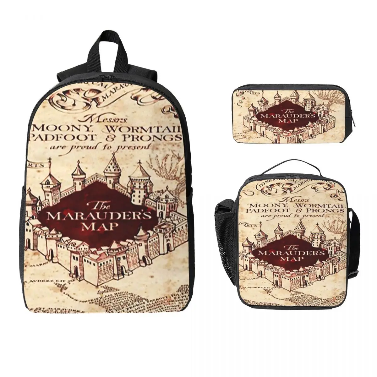 

Marauders Magic Map Backpack Student Boys Girls BookBag School Bag Computer Shoulder Bags 3ps Insulated Lunch Bag Pencil Case