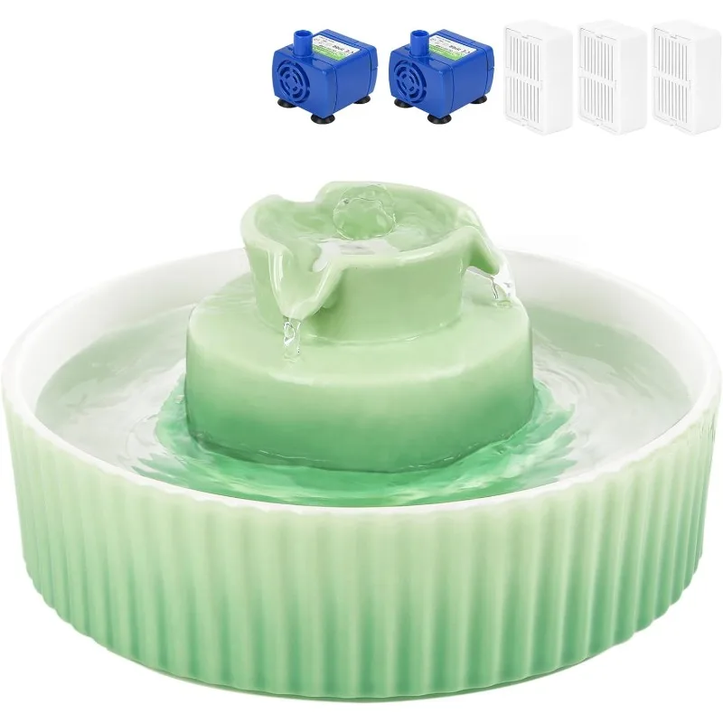 

Ceramic Cat Water Fountain, 2.1L/71oz Automatic Pet Water Fountain, 3 Filters and 2 Pumps Included, Cat Fountain Ideal for Cats