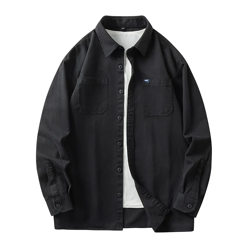 mens Workwear Loose Fit Long Sleeve Button-down Cotton Overshirt