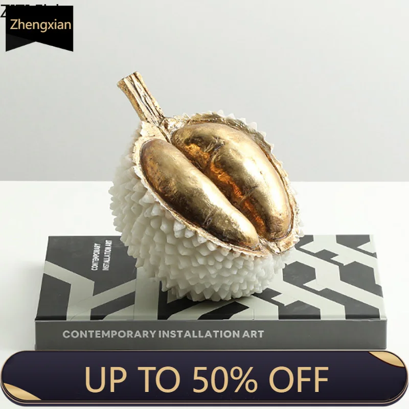 Creative Simulation Gold-plated Durian Ornaments Desk Decoration Artwork Golden Durian Resin Sculpture Room Aesthetic Decor