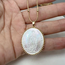 Hot Religious Guadalupe Necklace Female Oval Natural Sea Shell Pendant Jewelry For Women