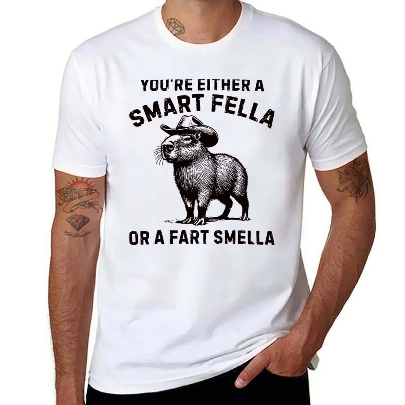 

You're Either A Smart Fella Or A Fart Smella Funny Capybara T-Shirt funny t shirts cotton t shirt man cotton T-Shirt