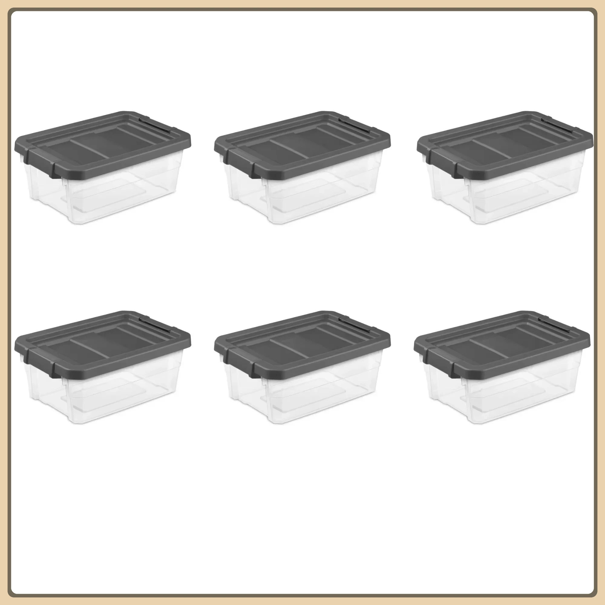 Штабелируемые контейнеры емкостью 16 кв. в упаковке, прозрачные с серой крышкой для организации дома, офиса и шкафа.