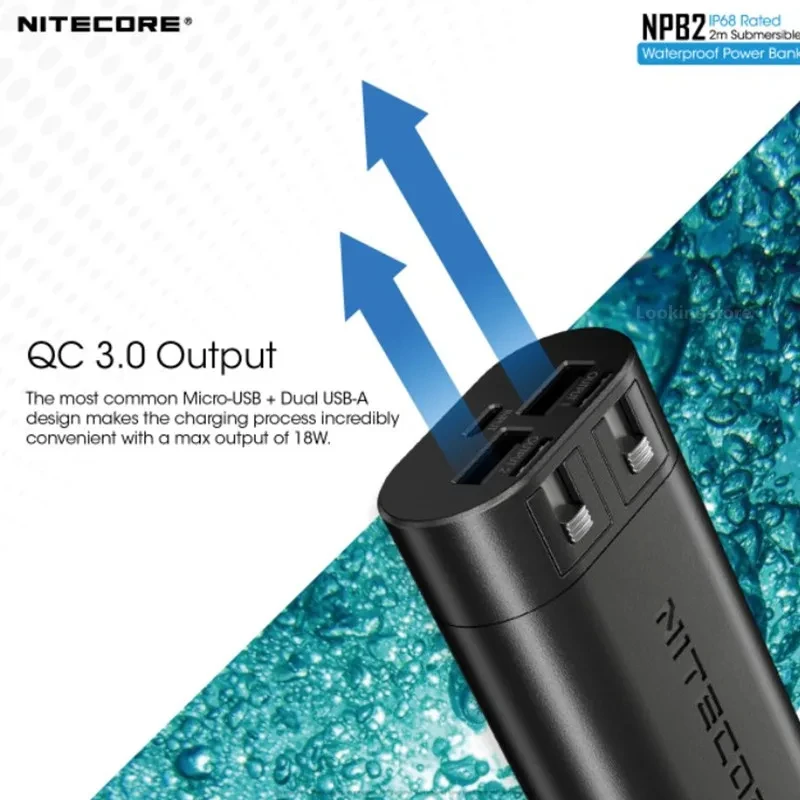 NITECORE NPB2 10000mAh 18W Fast Power Bank Waterproof QC3.0 Output IP68 Rated Mobile Charger For iPhone Huawei Xiaomi Airpods