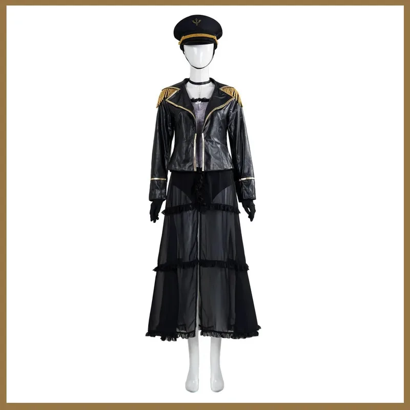 My Dress-Up Darling Kitagawa Marin Cosplay Costume Set - Black Lobelia Wig Military Uniform PU Coat Sexy Carnival Suit for Women