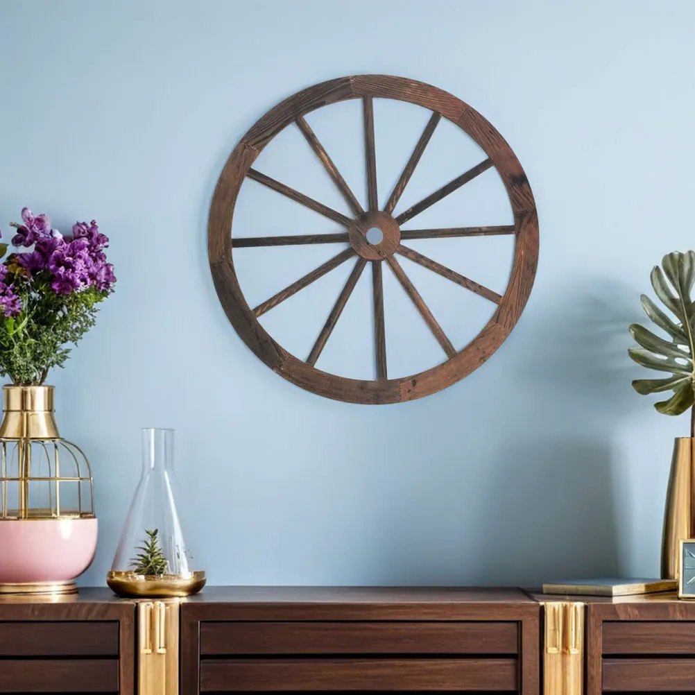 

Retro Wooden Wheel Decoration Decorative Wall Hanging Ornament Western Cowboy Party Decorations Old Farmhouse Craft