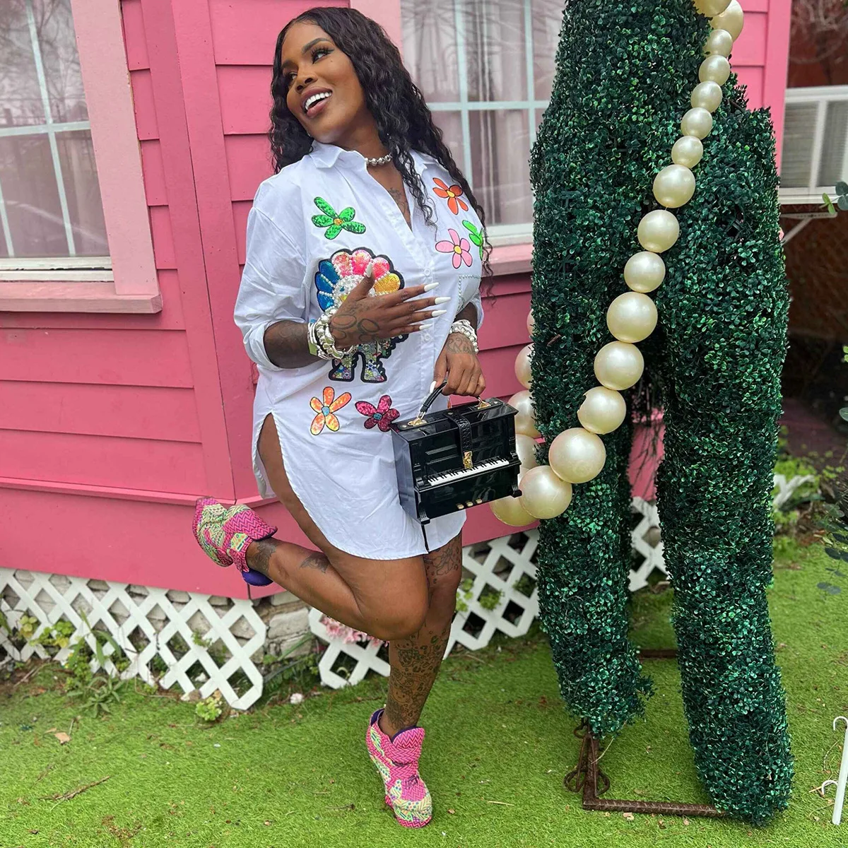 쓰리 시스터스 2025 여름 패션 신상 여성 의류 루즈핏 편안한 캐주얼 긴팔 셔츠 프린팅 트렌드 여성 스트릿