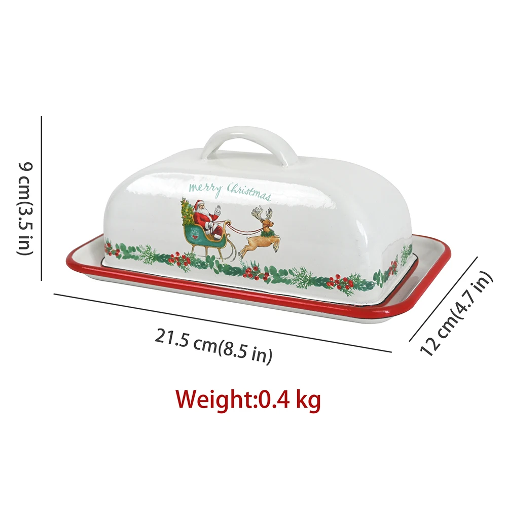 Christmas decorations Retro Darmhouse Style Dishes Metal Butter Dish With Cover Applicable To Workbench Non-Damable Container