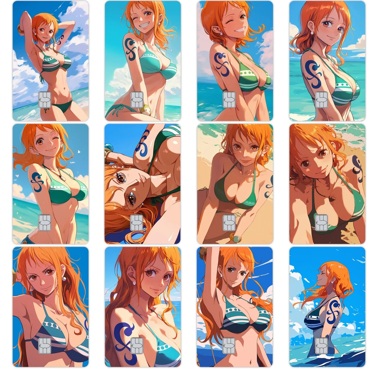 

Сексуальный пляжный купальник Nami, кредитная дебетовая карта, ПВХ-пленка, наклейка на кожу, каваи, милое переднее украшение, банковская карта Visa, обложка, наклейки, игрушки