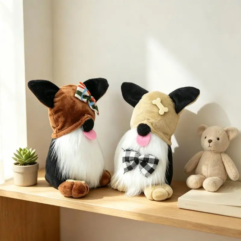 CORB Decorative Plush Dog Ornament with Faux Furs Beard for Small Spaces Decoration