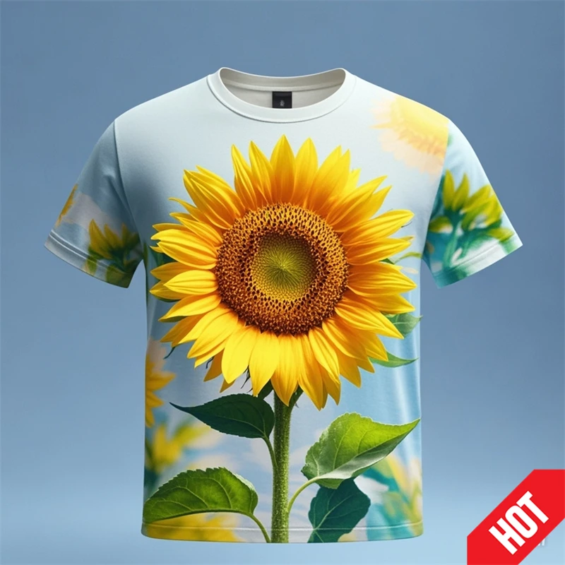 Fashion Sunflower Floral 3D Print T-Shirts Men Women Streetwear Oversized Casual Short Sleeve T Shirt Harajuku Tops Tees Clothes