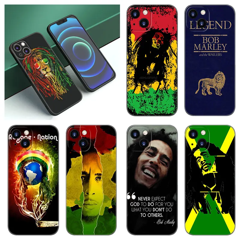 Reggae Bob Marley Phone Case For Apple iPhone 12 13 Mini 11 14 15 Pro Max 7 8 Plus X XR XS SE 2020 2022 Black Silicone Case