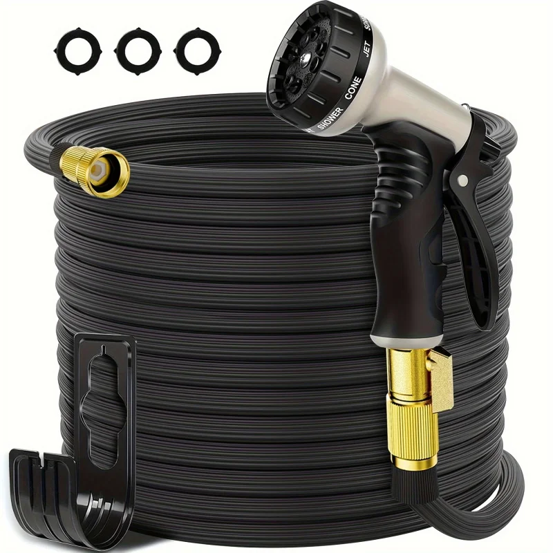 Hose used in garden 100 Foot Retractable Leak-Proof Water Pipe Belt 10 One Functional Nozzle，40 Layer Nano Rubber，Durable Heavy