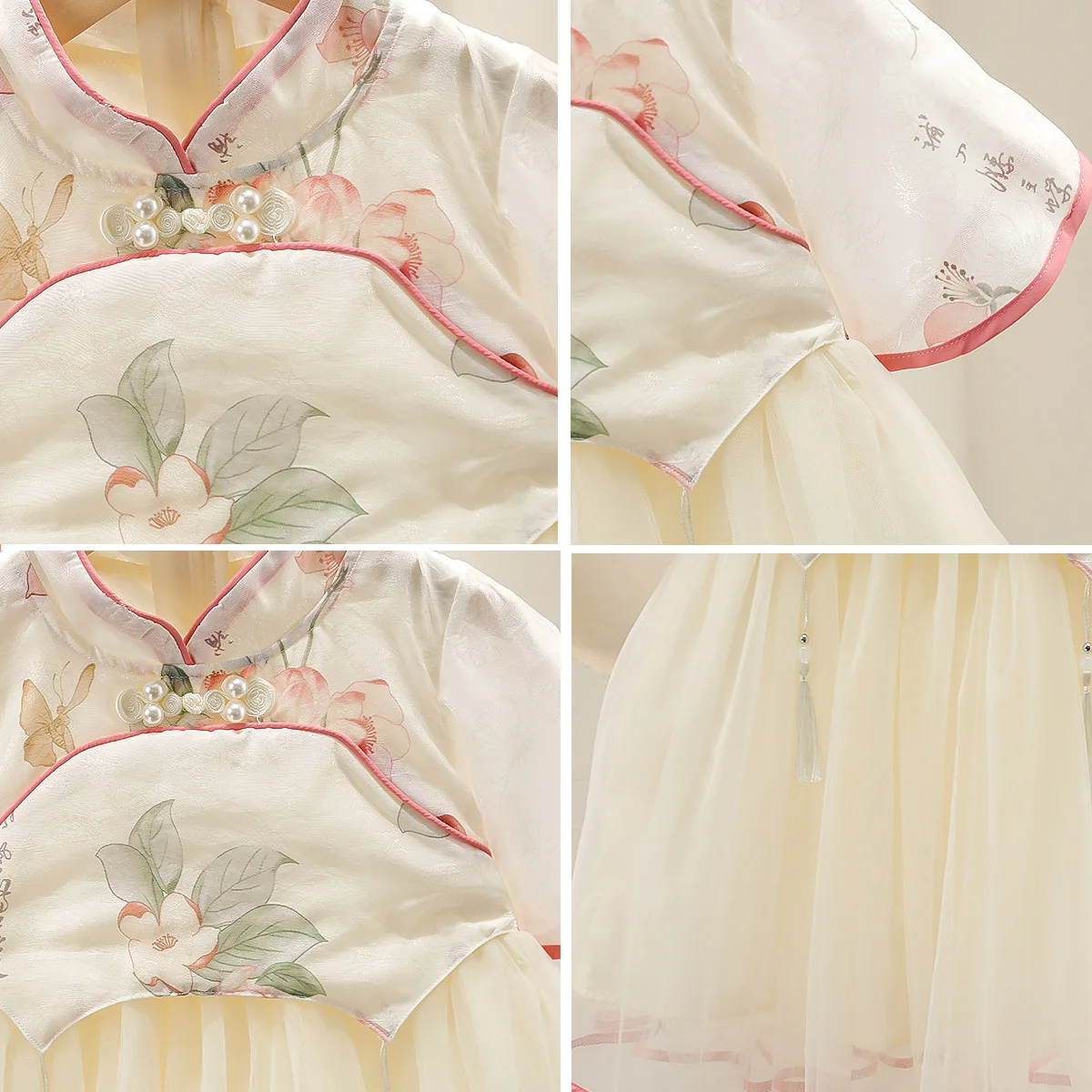 New Chinese style girl Hanfu Dress Sweet Summer Flower Preschool Princess Dress Suitable for Children and Newborns Aged1-7t