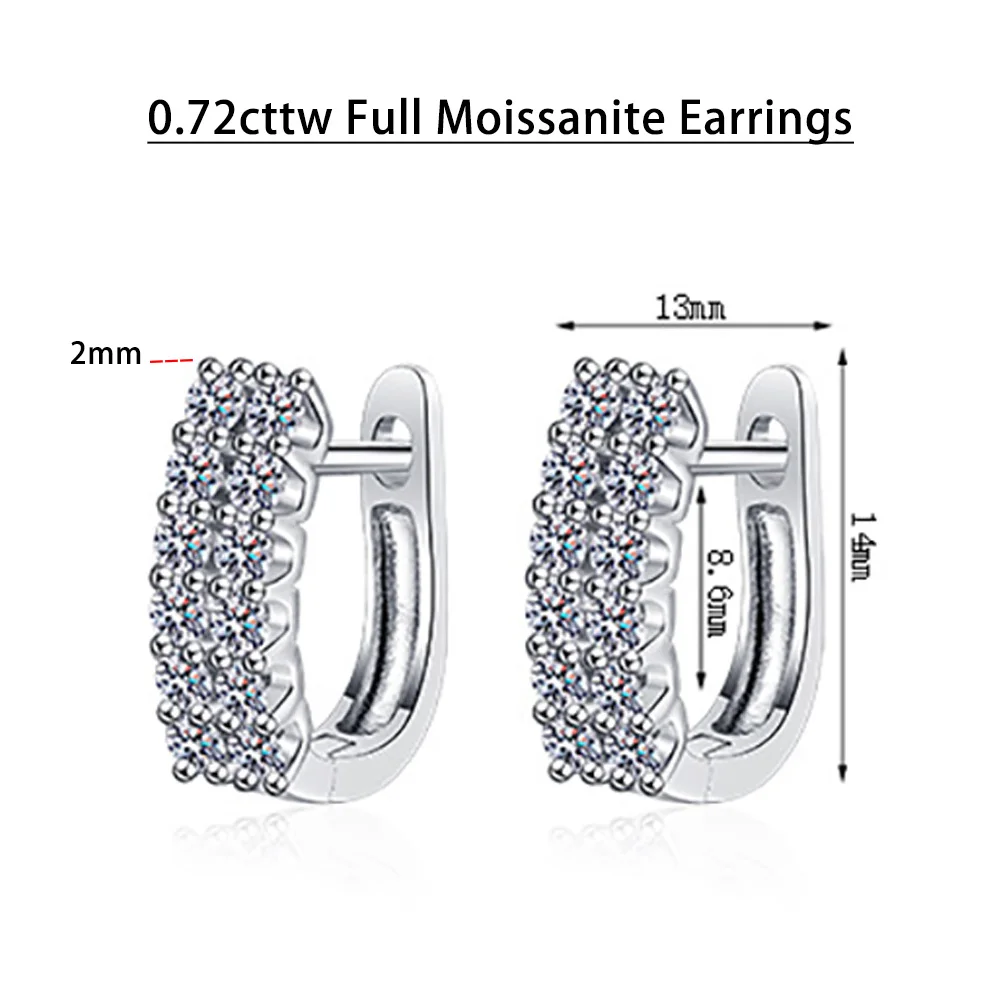 Serenty Day-pendientes de aro de moissanita para mujer, Color 0,72 cttw D, 2mm, plata S925, chapado en oreja, oro blanco de 18K, joyería fina