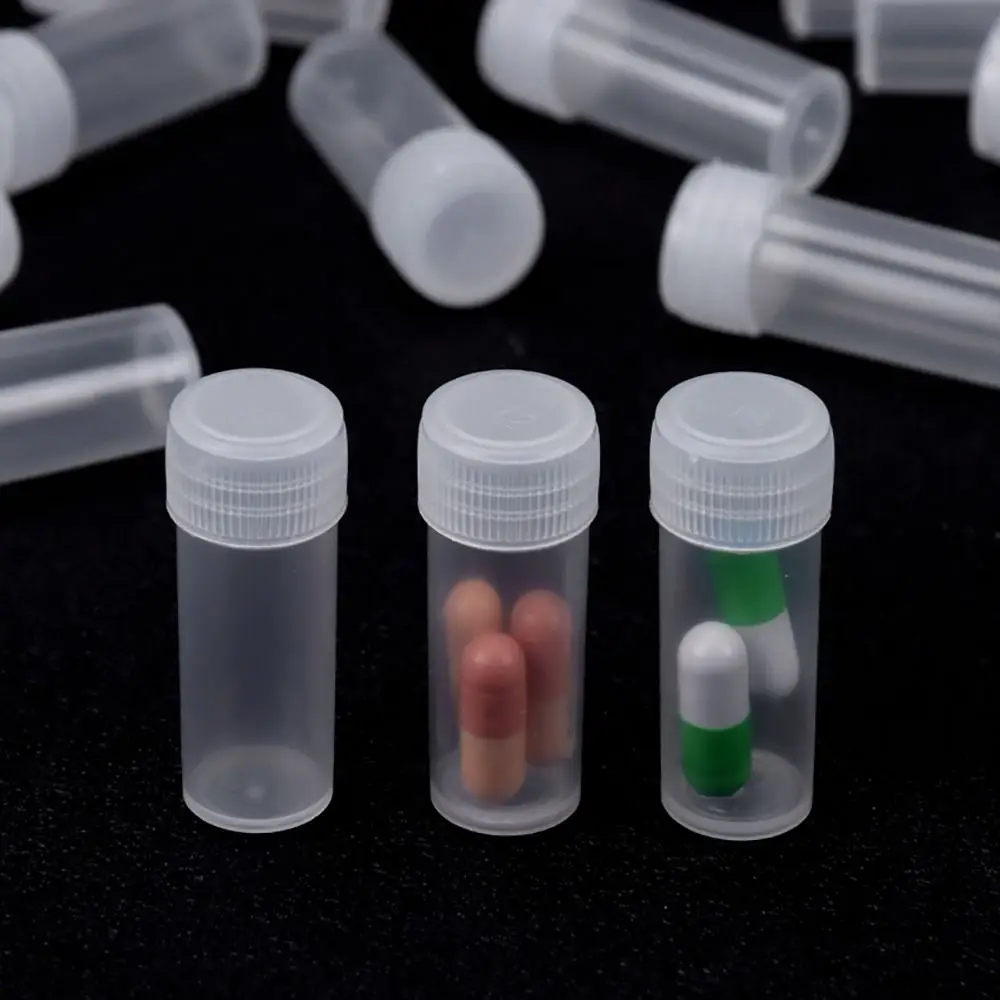 50Pcs Powder Craft 5ml Plastic Bottle Screw Cap Pill Liquid Capsule Storage Test Tubes Small Translucent Vials Sample Container