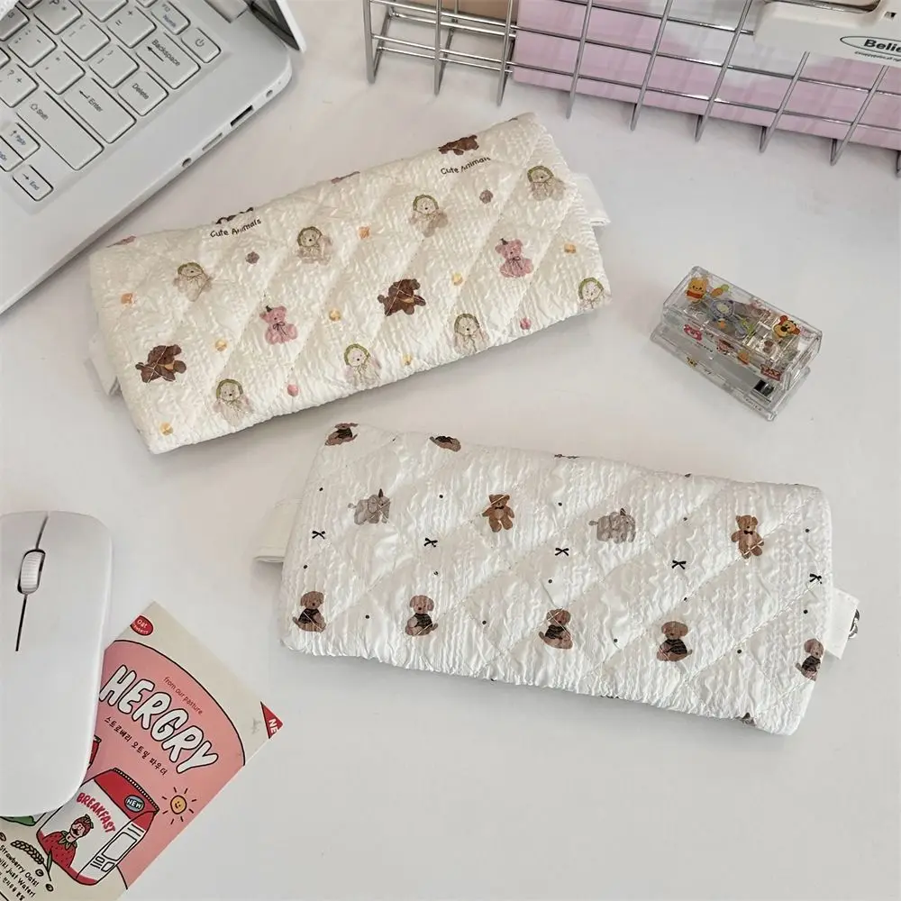 Fresh Lace Pencil Pouch Cosmetic Bag Makeup Bag Flower Pattern Pen Case Cartoon Large Capacity Stationery Storage Bag