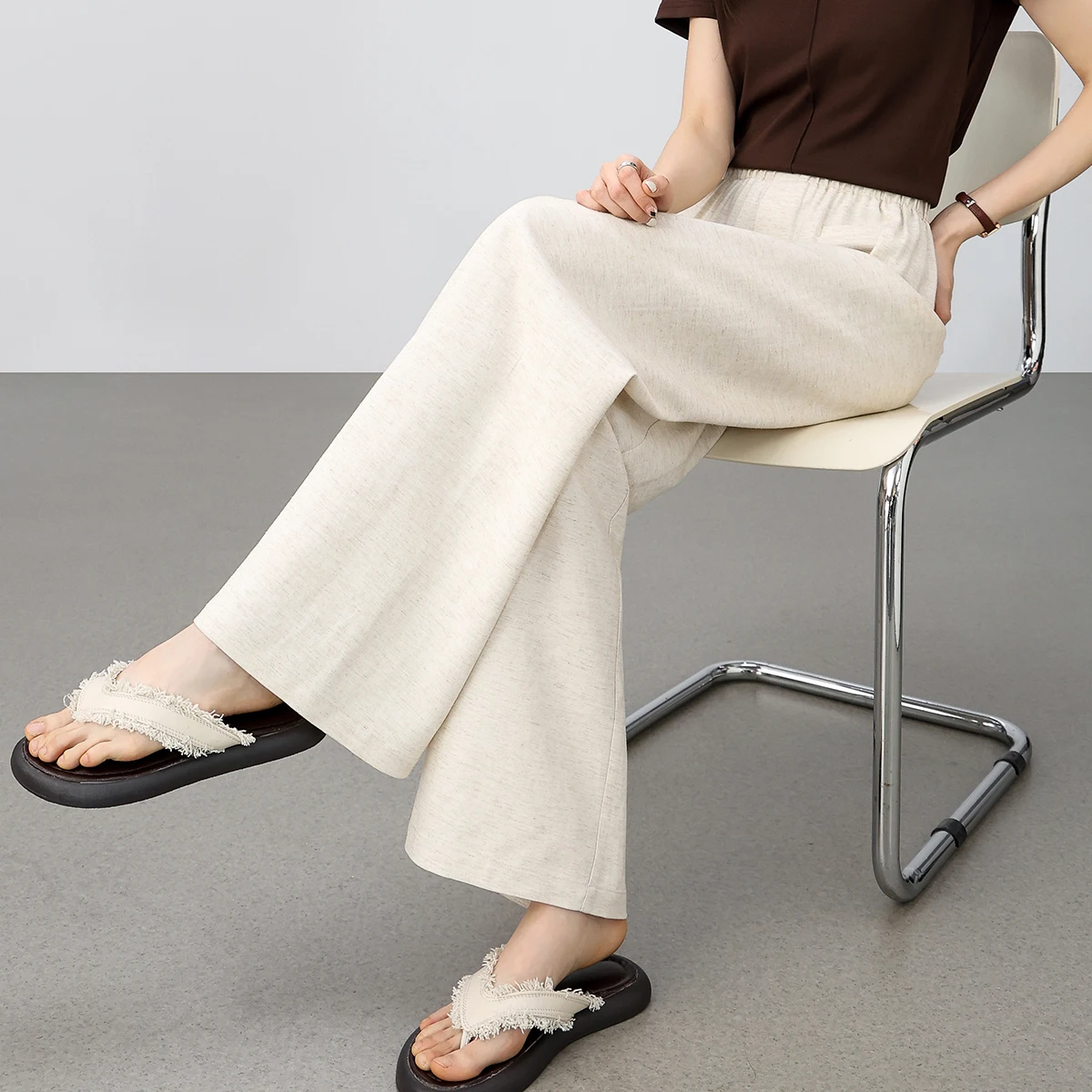 

SENTUBILA Women's Linen Blend Pants 2026 Summer Casual Straight Elastic Waist Comfort Basic Long Trouser Commute 152K57552